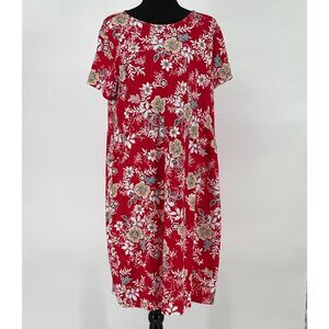 J.JILL Floral Dress Large Red Short Sleeve Stretch Soft Knit Casual Boho Casual